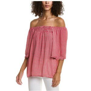 BOBEAU Red Gingham Off Shoulder Blouse, XS NWT